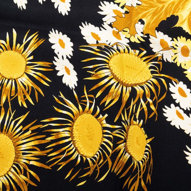Hermes Carre 90 Fleurs Et Carlines Sunflower Bouquet Scarf Large Black Multicolo — view 6
