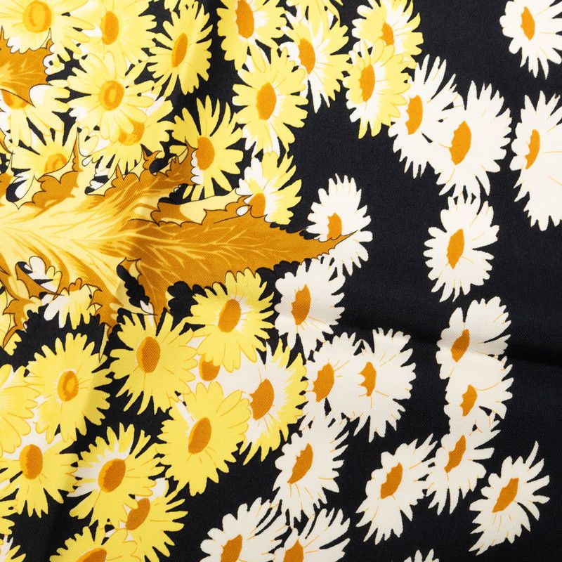 Hermes Carre 90 Fleurs Et Carlines Sunflower Bouquet Scarf Large Black Multicolo — view 5