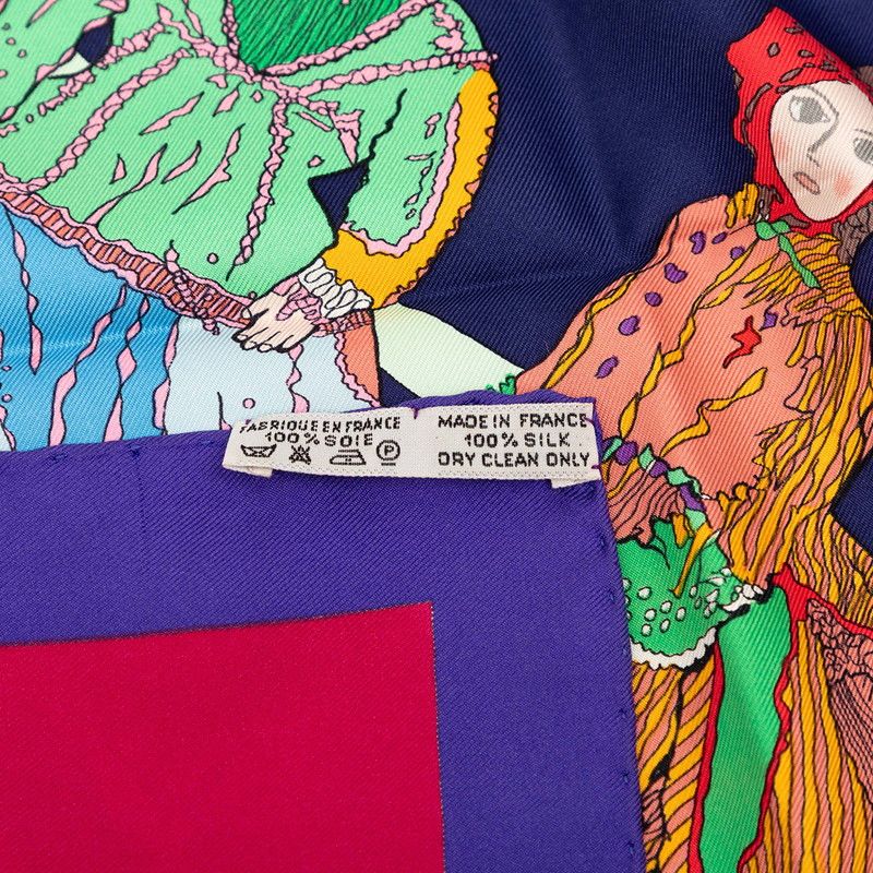 Hermes Carre 90 Hello Dolly Doll Scarf Large Purple Multicolor Silk — view 9