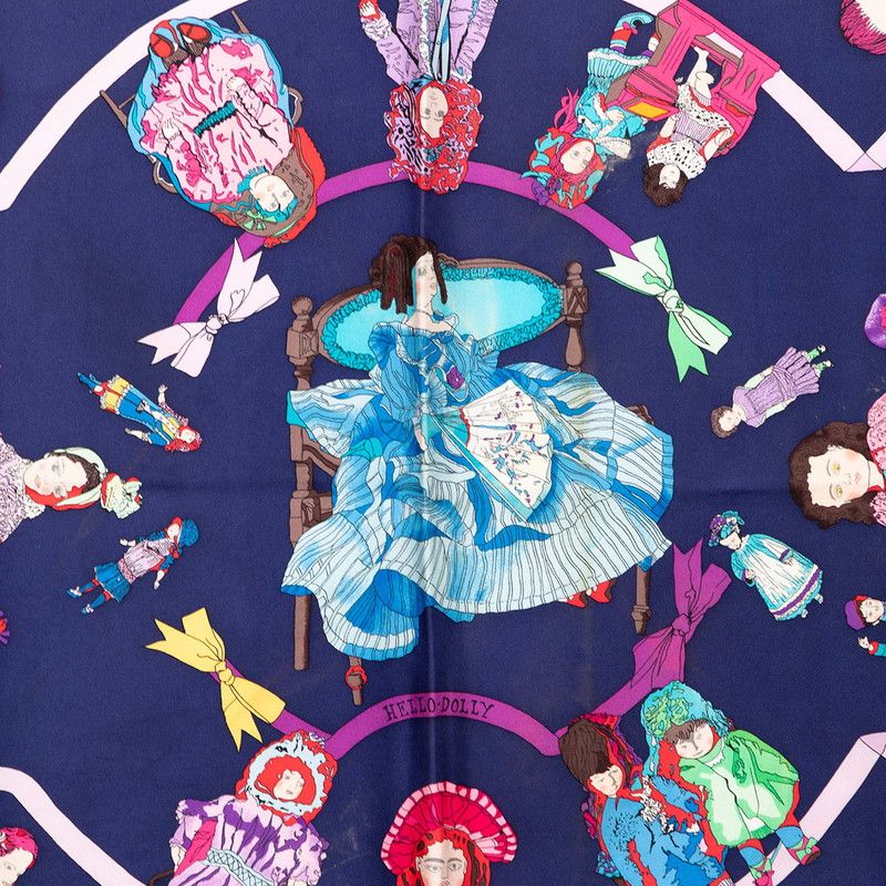 Hermes Carre 90 Hello Dolly Doll Scarf Large Purple Multicolor Silk — view 3