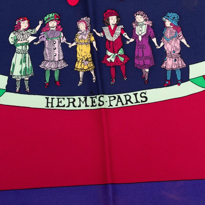Hermes Carre 90 Hello Dolly Doll Scarf Large Purple Multicolor Silk — view 8