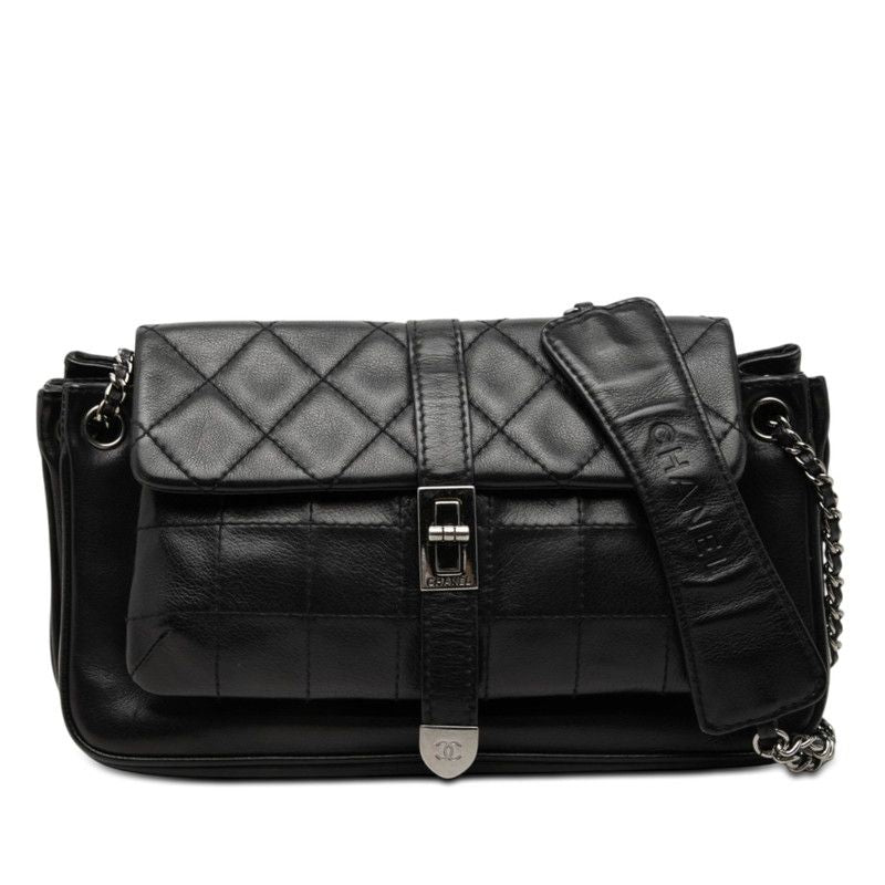 Chanel CC Logo 2.55 Quilted Chain Shoulder Bag Black Lambskin