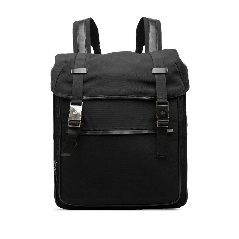 Gucci Flap Backpack Black Nylon Leather