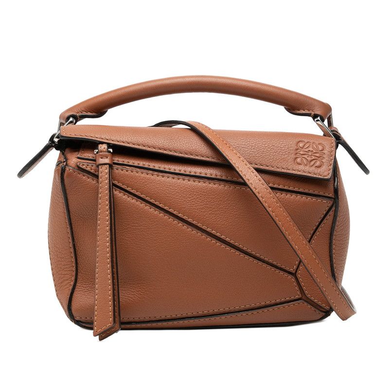 Loewe Anagram Puzzle Mini 2-Way Shoulder Bag Brown Leather