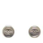 Chanel CC Logo Stud Earrings Silver Clear Metal