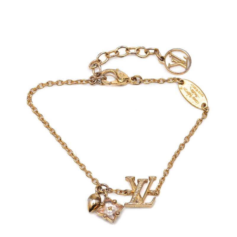 Louis Vuitton Monogram Flower Bracelet Loulou Gram Gold Plated Rhinestone