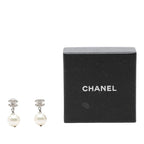 Chanel CC Logo Stud Earrings Silver Pearl Rhinestone Metal — view 4
