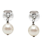 Chanel CC Logo Stud Earrings Silver Pearl Rhinestone Metal — view 2