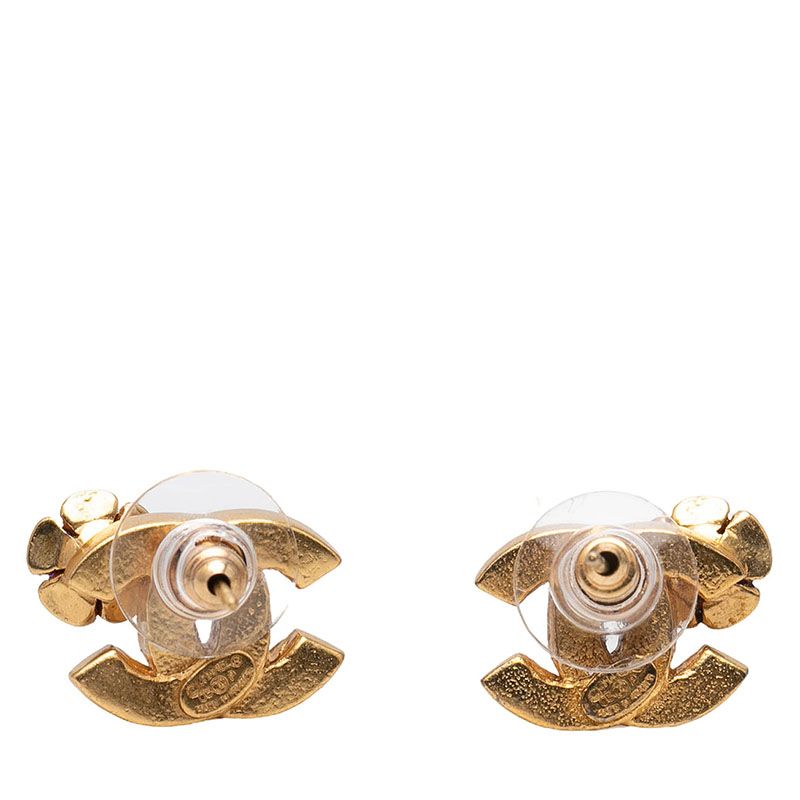 Chanel CC Logo Camellia Stud Earrings Gold Multicolor Plated — view 2