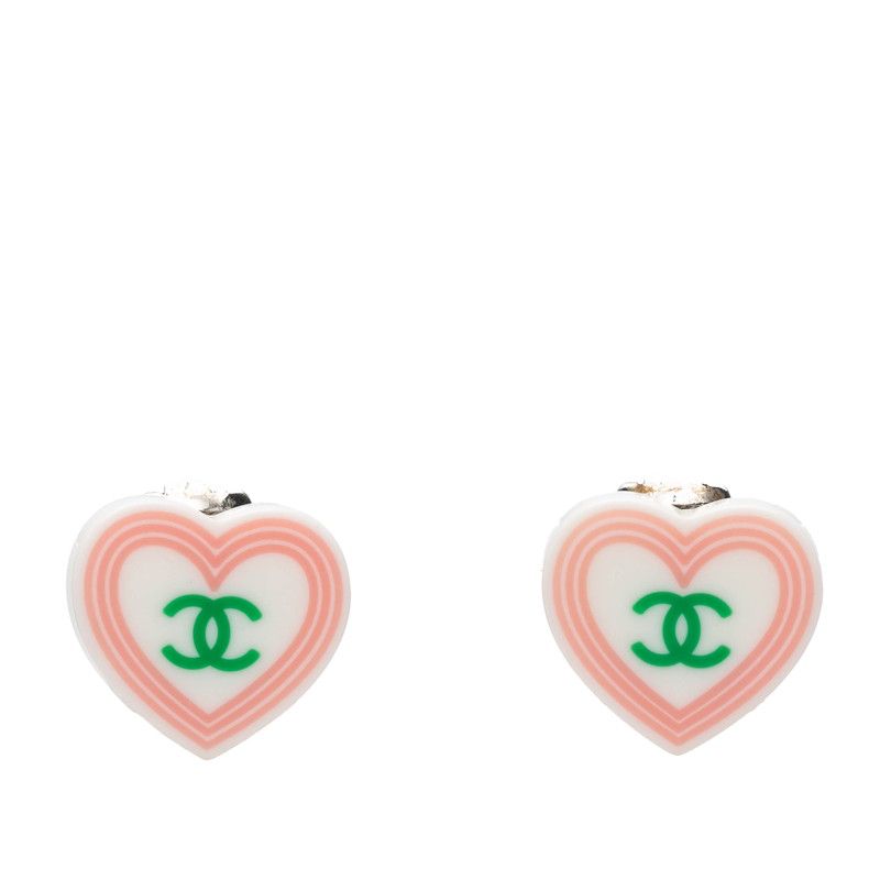 Chanel CC Logo Heart Earrings 04c White Plastic