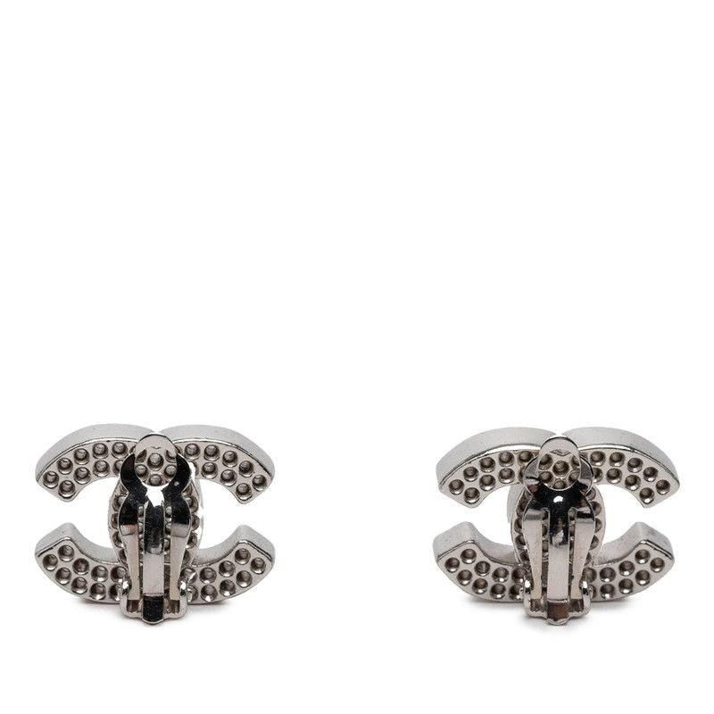 Chanel CC Logo Perforated Earrings Silver Metal — view 2