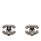 Chanel CC Logo Perforated Earrings Silver Metal — view 2