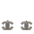 Chanel CC Logo Perforated Earrings Silver Metal