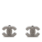 Chanel CC Logo Perforated Earrings Silver Metal