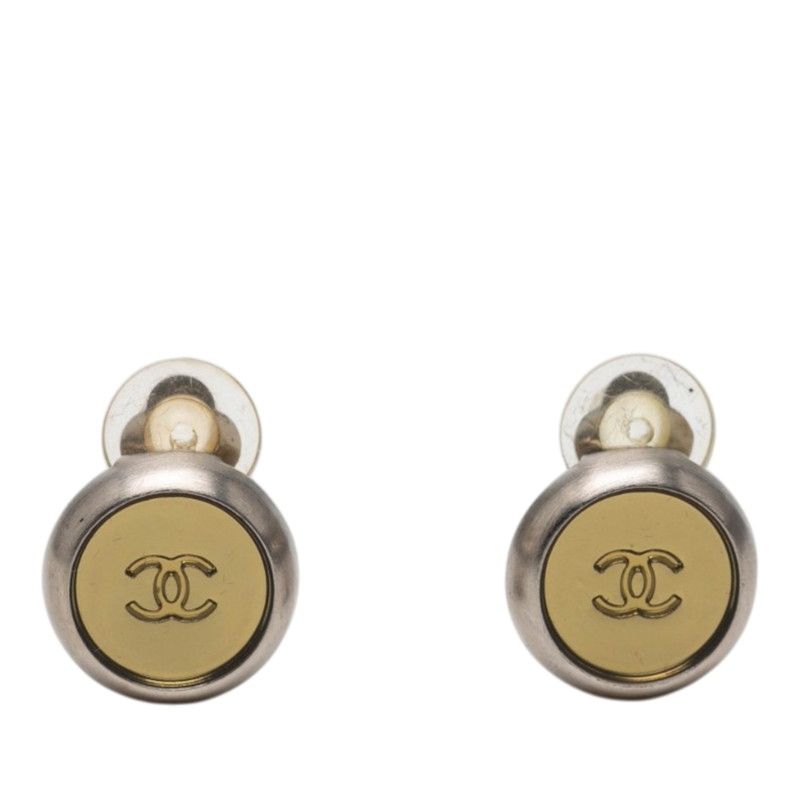 Chanel CC Logo Vintage Earrings Silver Gold Metal