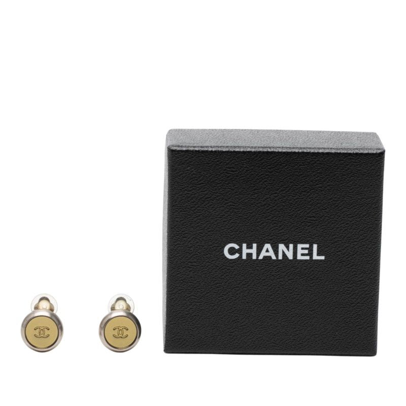 Chanel CC Logo Vintage Earrings Silver Gold Metal — view 4