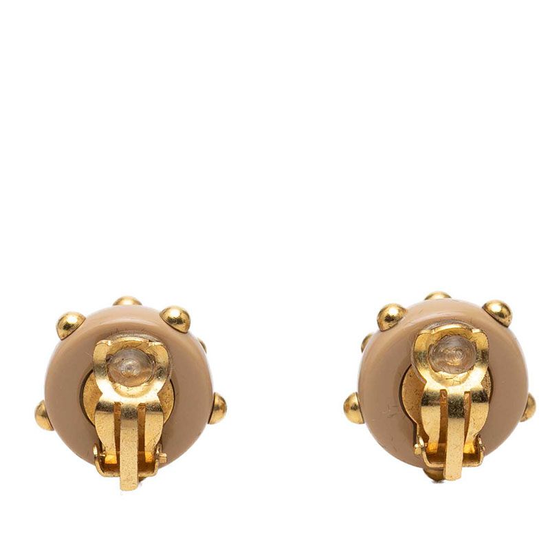 Chanel CC Logo Vintage Earrings Gold Beige Plated — view 2