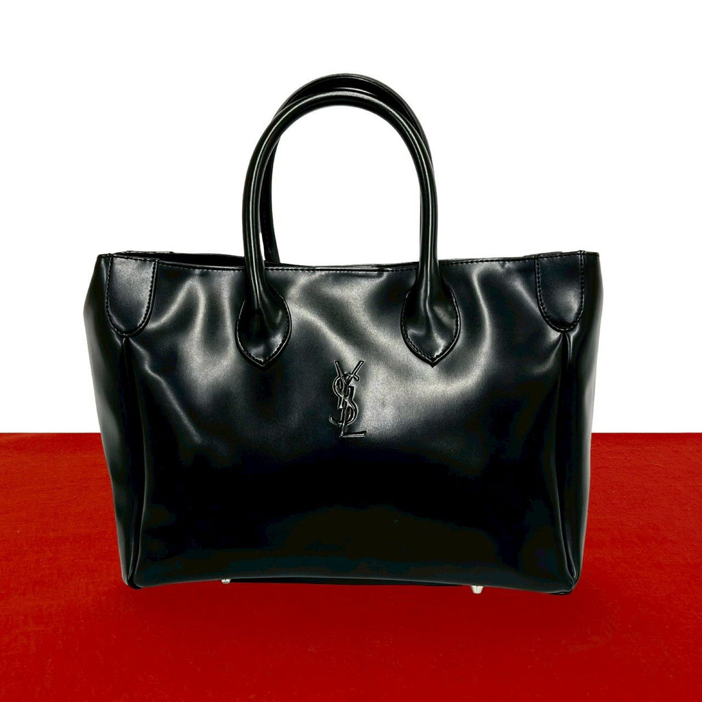 Saint Laurent Vintage YSL Logo Leather Tote Black