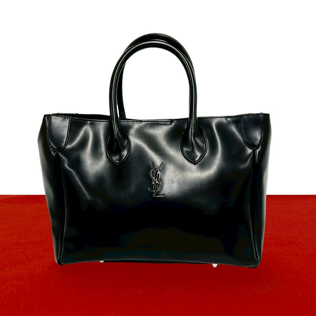 Saint Laurent Vintage YSL Logo Leather Tote Black