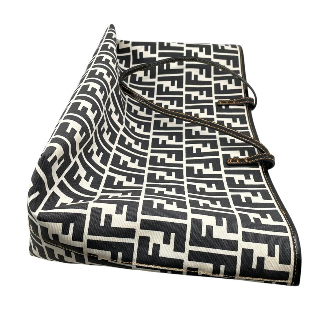Fendi Tote FF Jacquard Large Canvas Logo White Black Blue — view 8