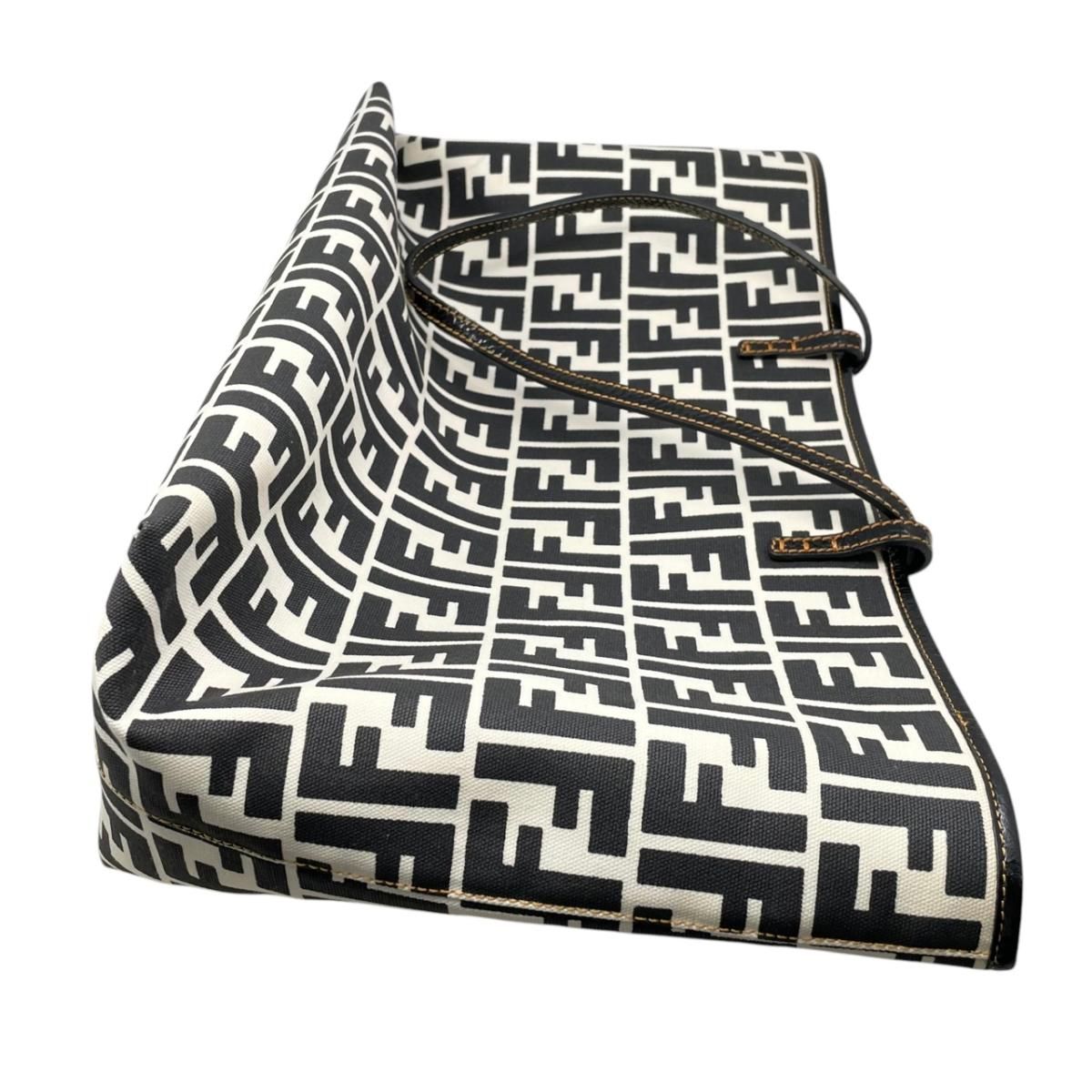 Fendi Tote FF Jacquard Large Canvas Logo White Black Blue — view 8