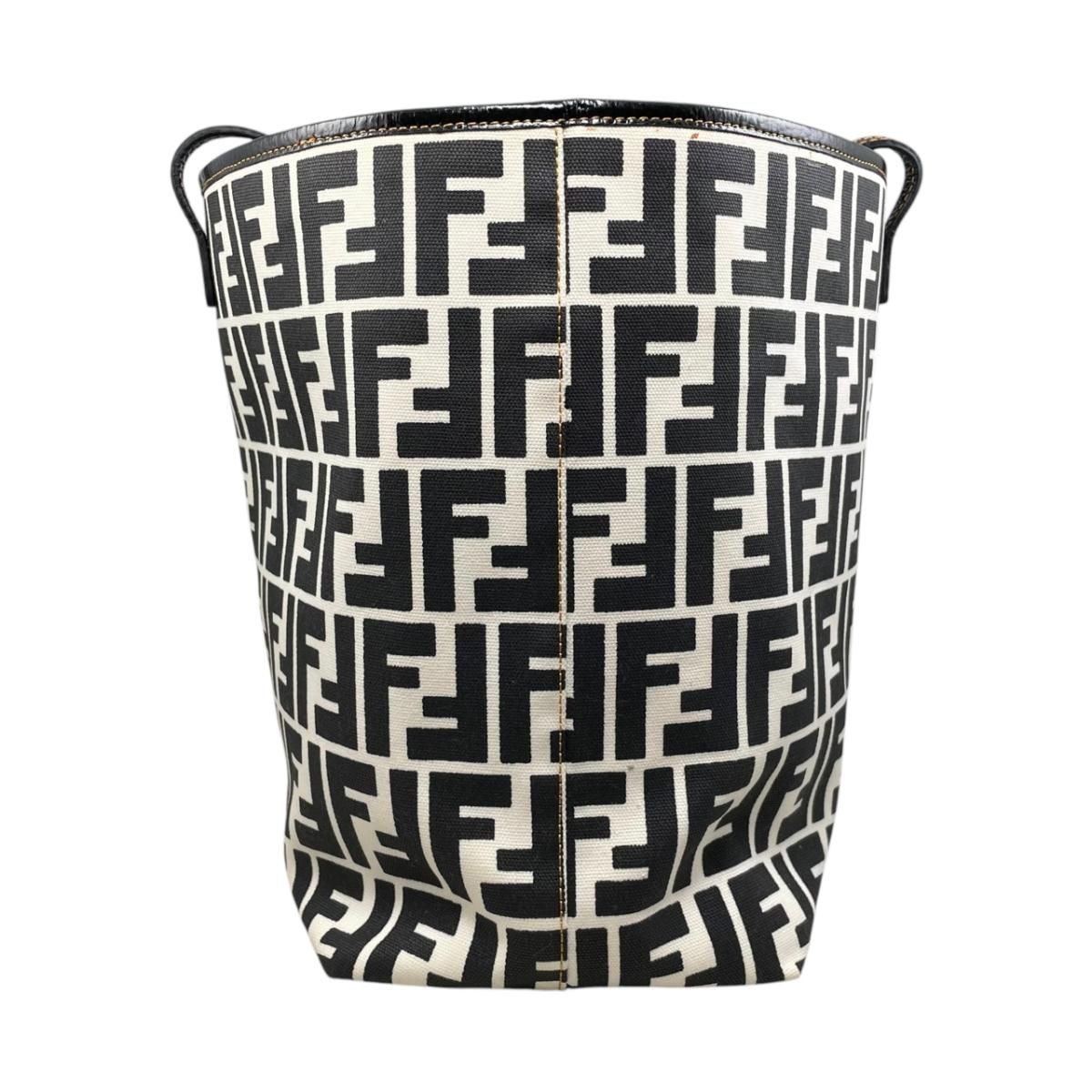 Fendi Tote FF Jacquard Large Canvas Logo White Black Blue — view 3