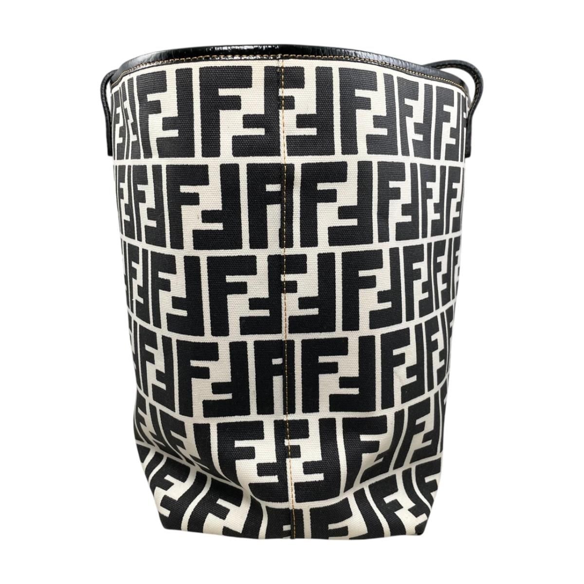 Fendi Tote FF Jacquard Large Canvas Logo White Black Blue — view 4