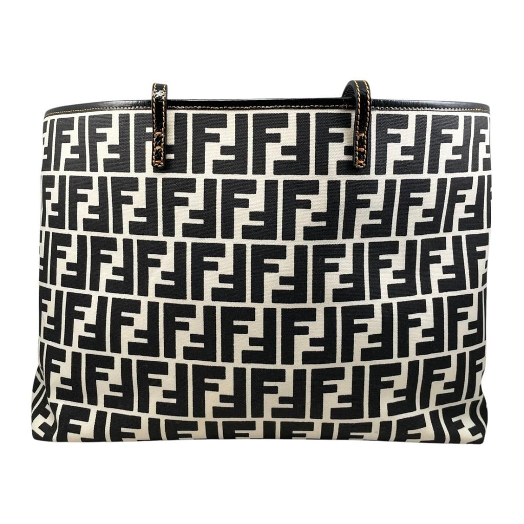 Fendi Tote FF Jacquard Large Canvas Logo White Black Blue