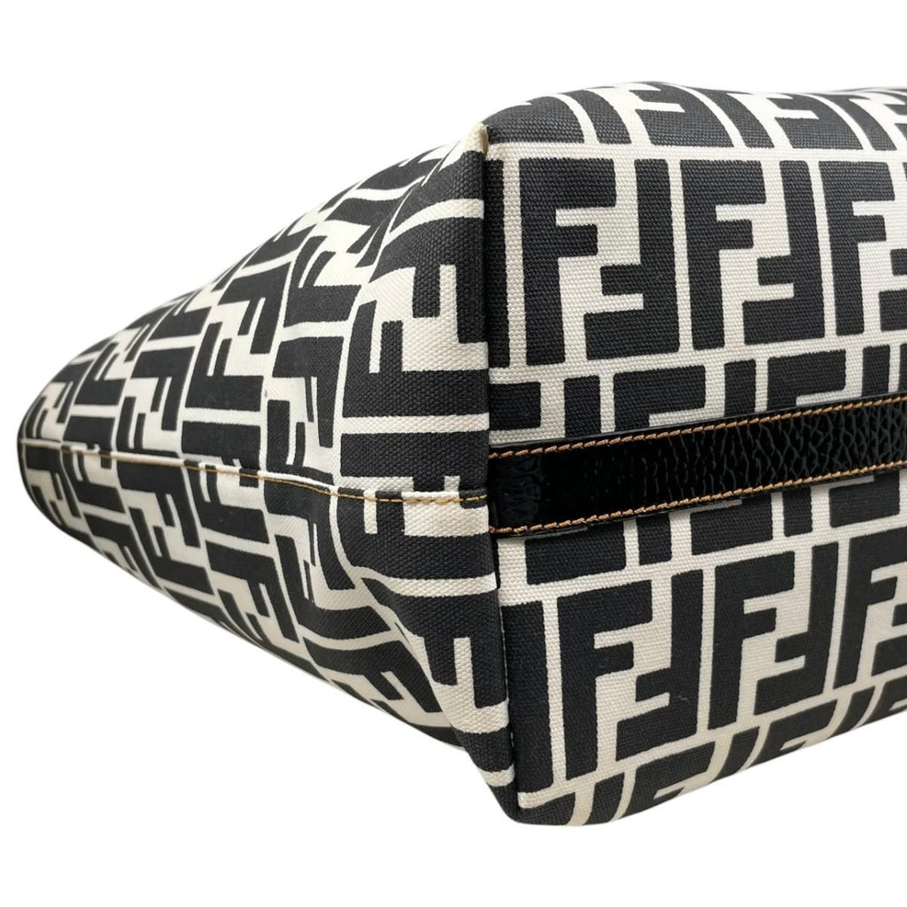 Fendi Tote FF Jacquard Large Canvas Logo White Black Blue — view 6