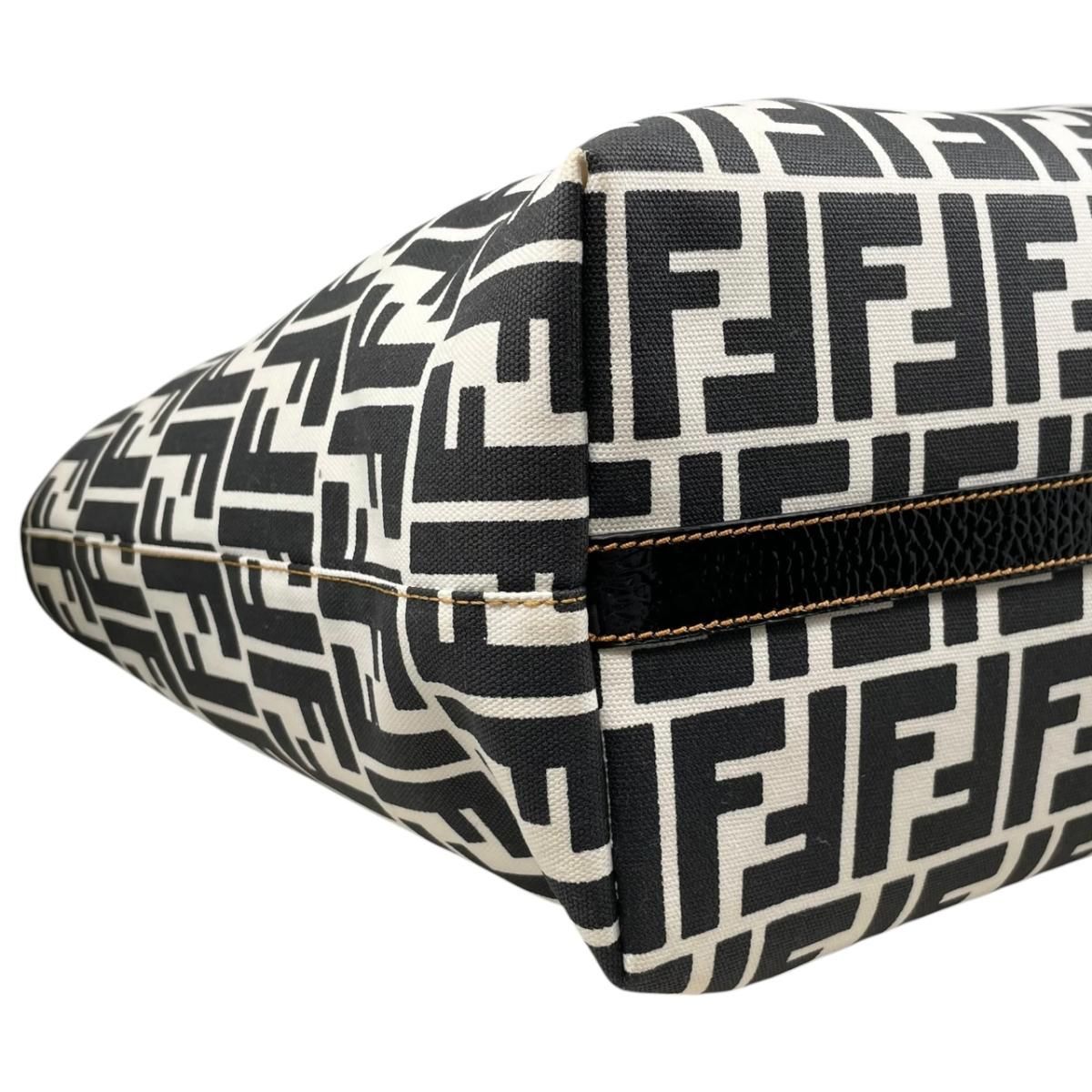 Fendi Tote FF Jacquard Large Canvas Logo White Black Blue — view 6