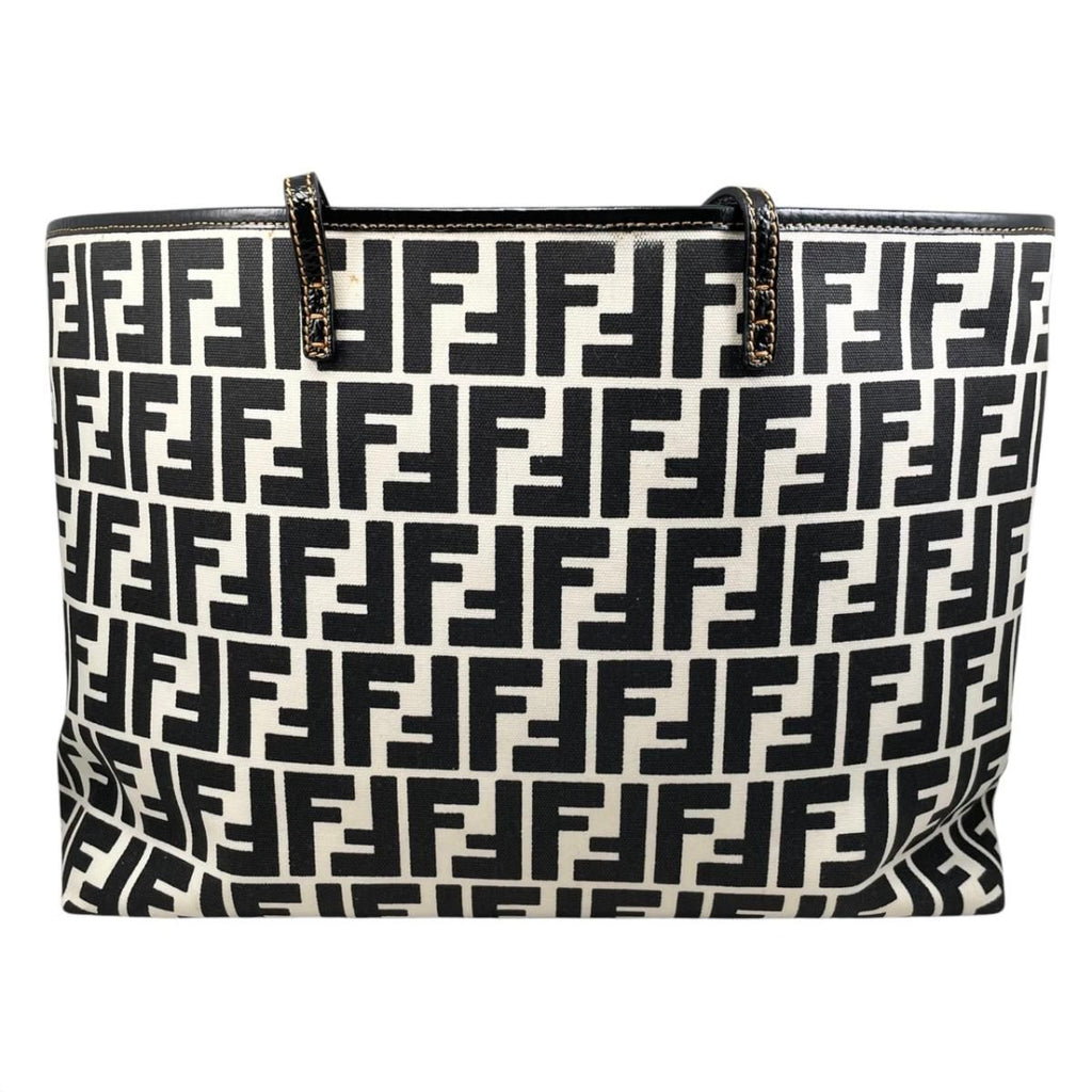 Fendi Tote FF Jacquard Large Canvas Logo White Black Blue — view 2