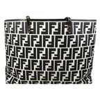 Fendi Tote FF Jacquard Large Canvas Logo White Black Blue — view 2