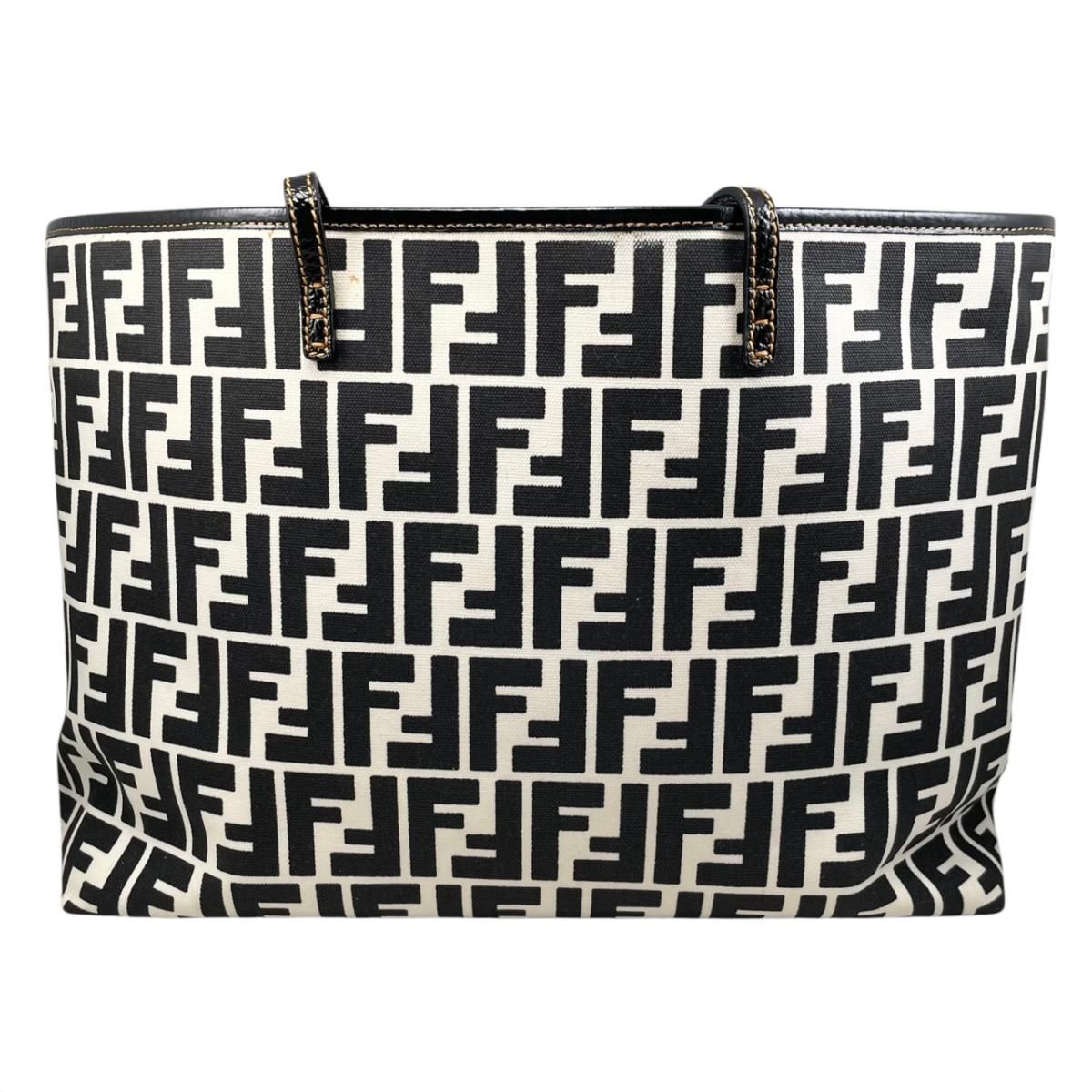 Fendi Tote FF Jacquard Large Canvas Logo White Black Blue — view 2