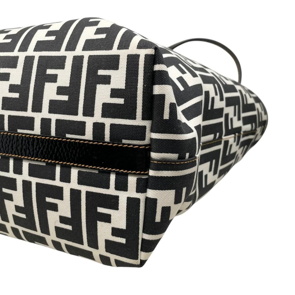 Fendi Tote FF Jacquard Large Canvas Logo White Black Blue — view 7