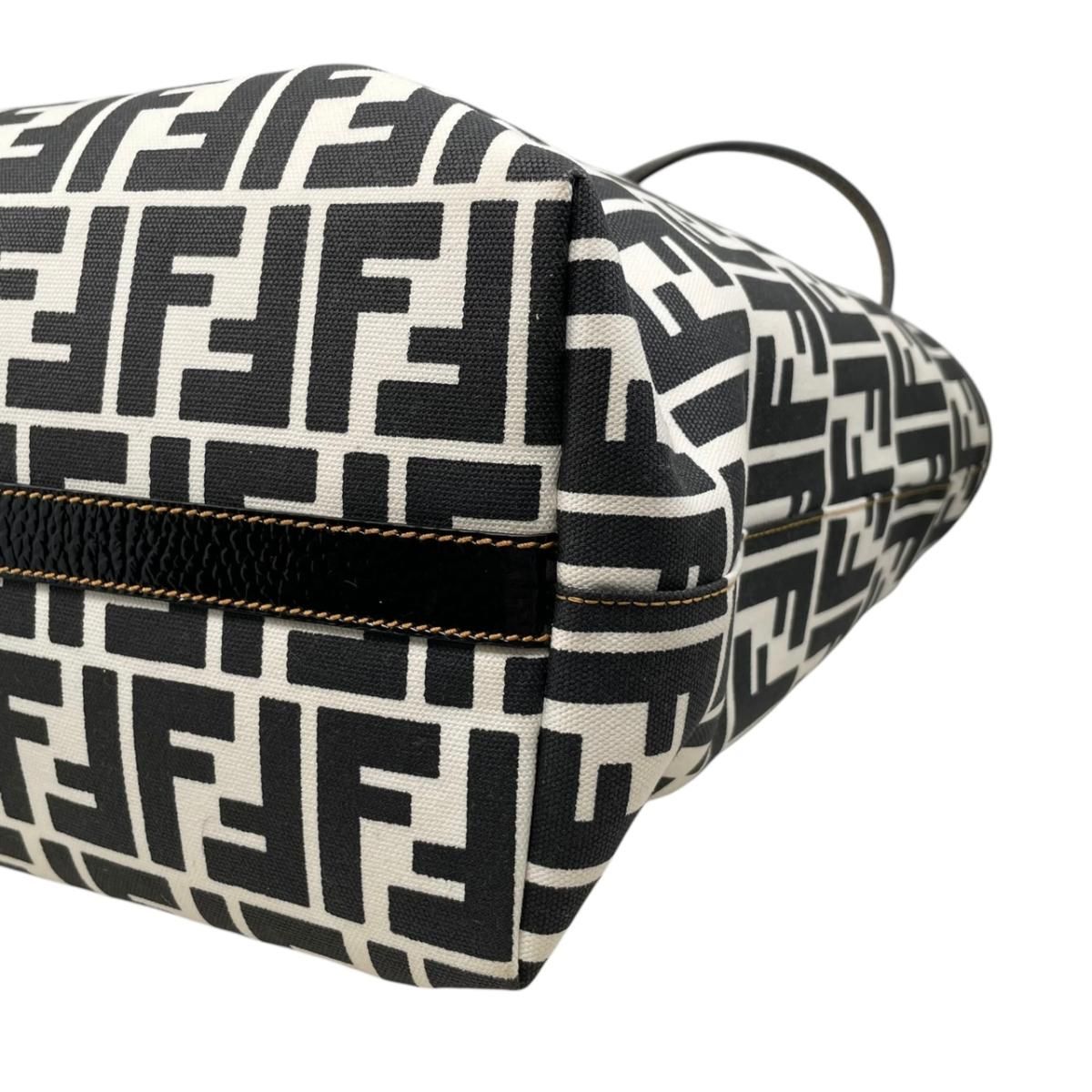 Fendi Tote FF Jacquard Large Canvas Logo White Black Blue — view 7