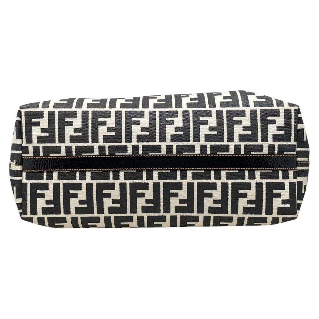 Fendi Tote FF Jacquard Large Canvas Logo White Black Blue — view 5
