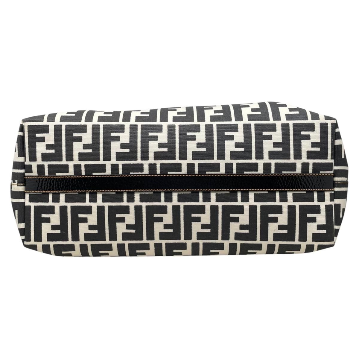 Fendi Tote FF Jacquard Large Canvas Logo White Black Blue — view 5
