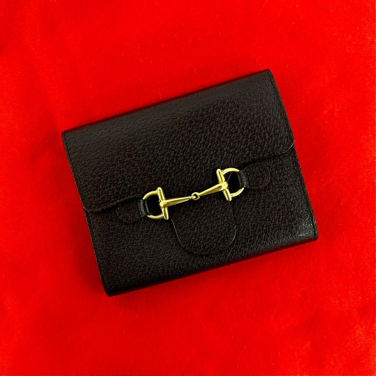 Gucci Horsebit Leather Trifold Wallet Bill Purse Coin Card Case Black