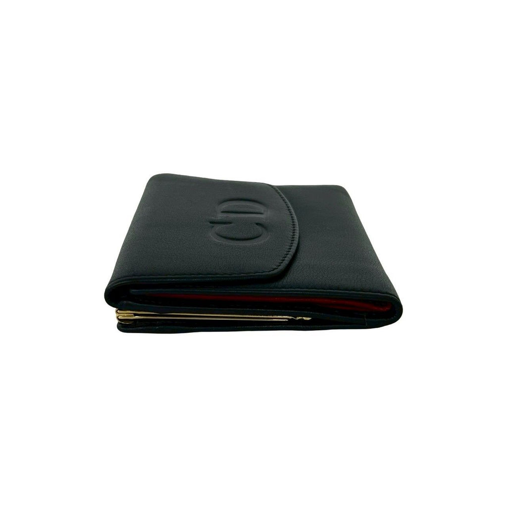 Dior Vintage CD Logo Leather Kiss Lock Trifold Wallet Black — view 4