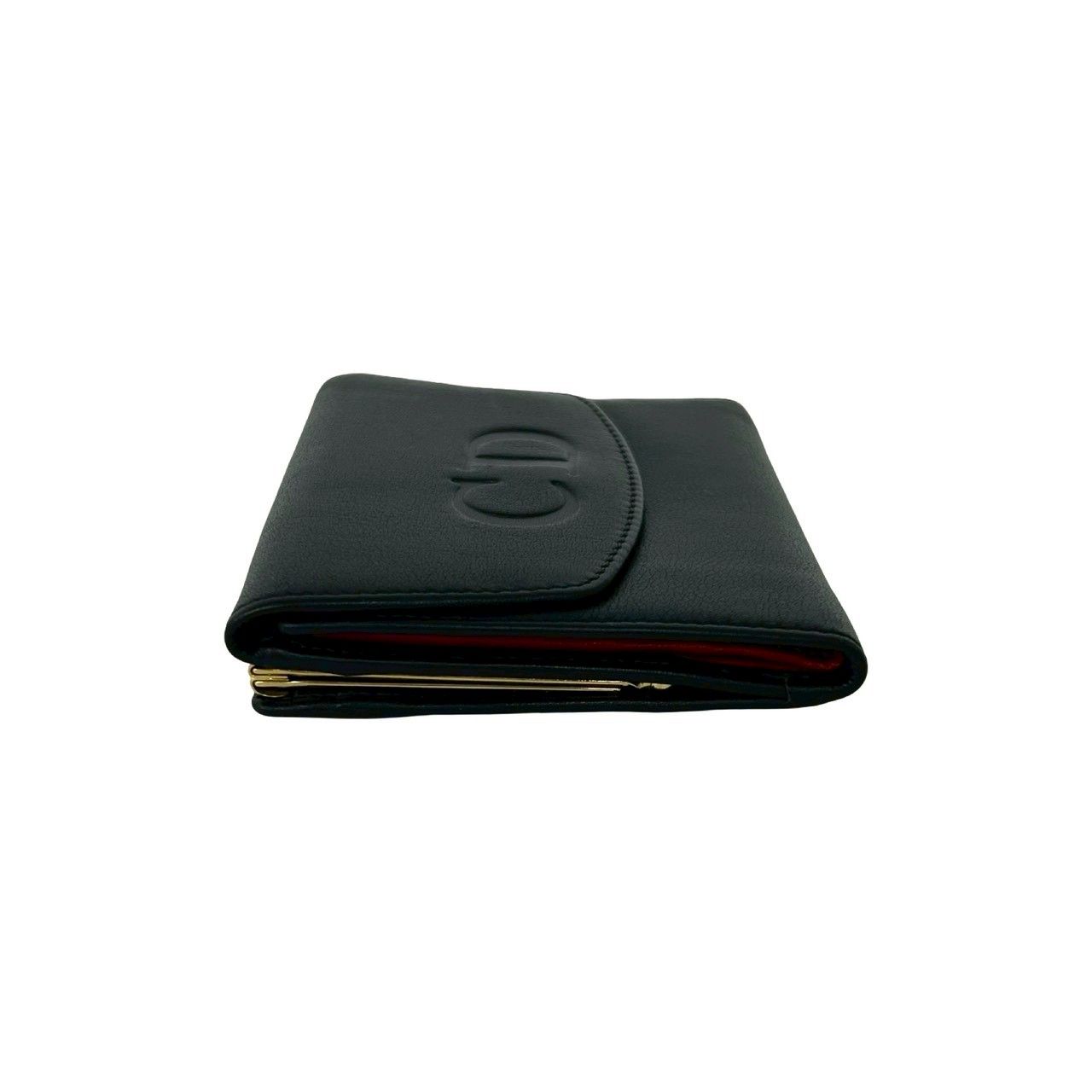 Dior Vintage CD Logo Leather Kiss Lock Trifold Wallet Black — view 4