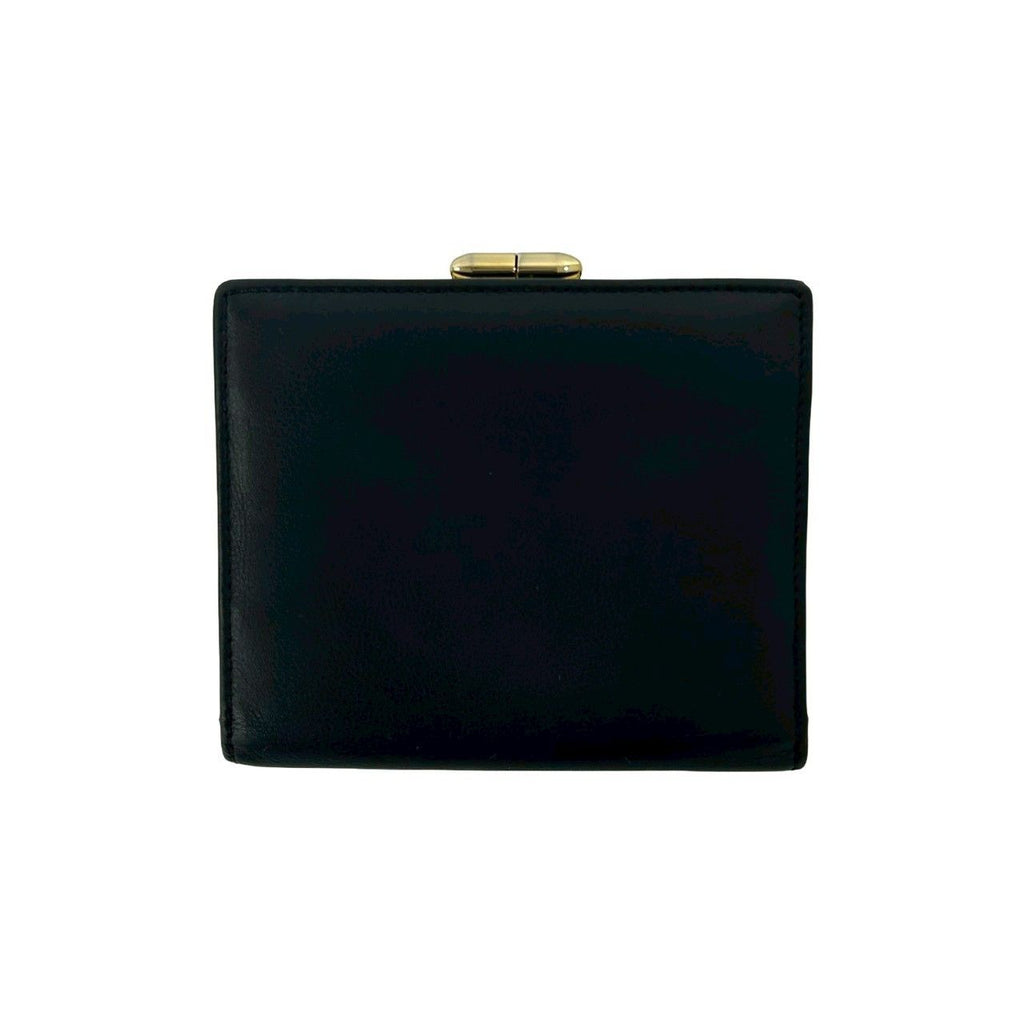 Dior Vintage CD Logo Leather Kiss Lock Trifold Wallet Black — view 2