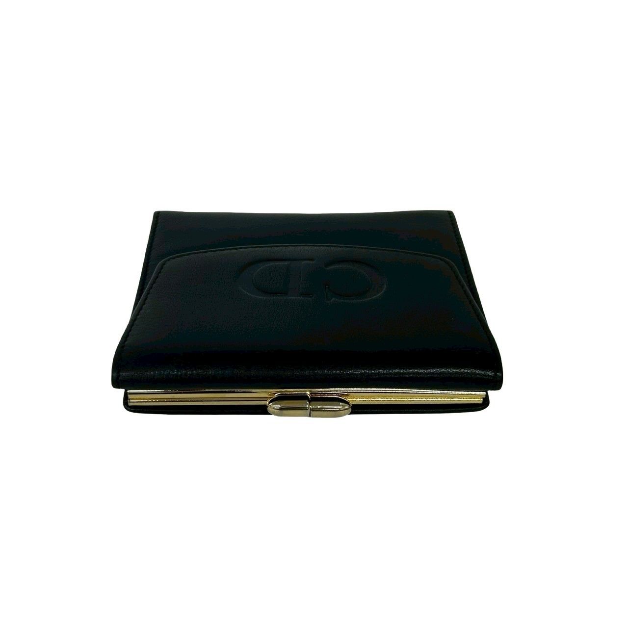 Dior Vintage CD Logo Leather Kiss Lock Trifold Wallet Black — view 3