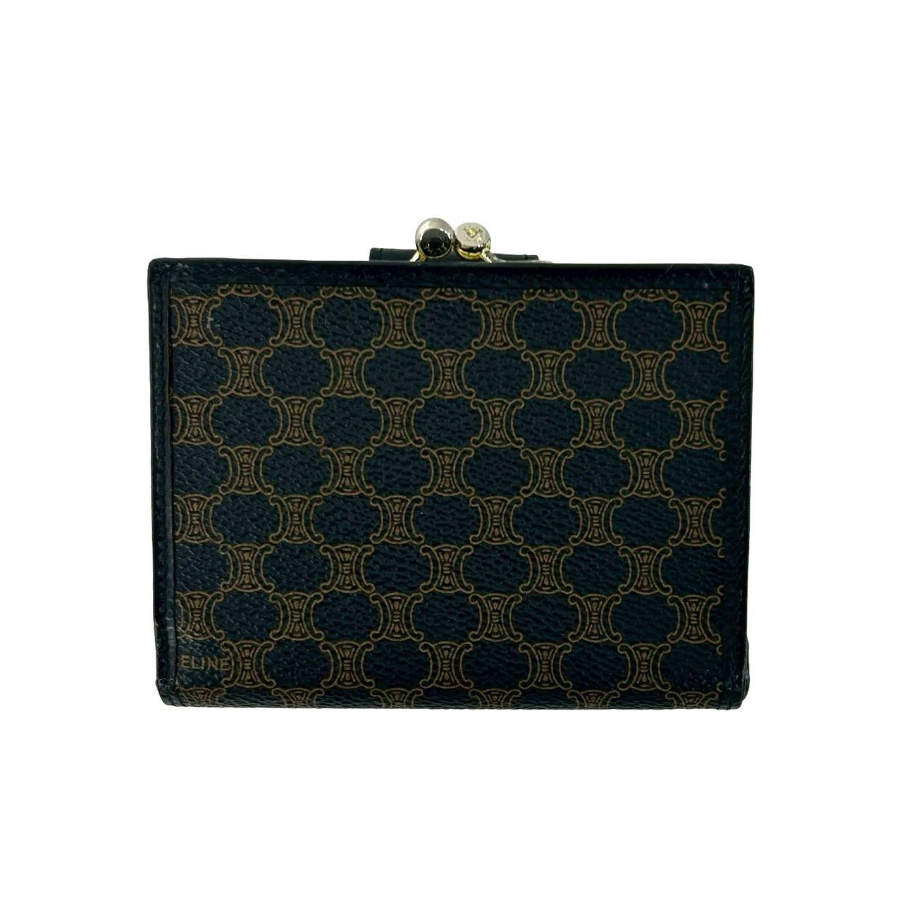 Celine Vintage Macadam Blason Pattern Leather Kiss Lock Bifold Wallet Black — view 2
