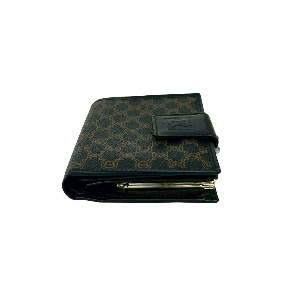 Celine Vintage Macadam Blason Pattern Leather Kiss Lock Bifold Wallet Black — view 5