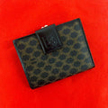 Celine Vintage Macadam Blason Pattern Leather Kiss Lock Bifold Wallet Black