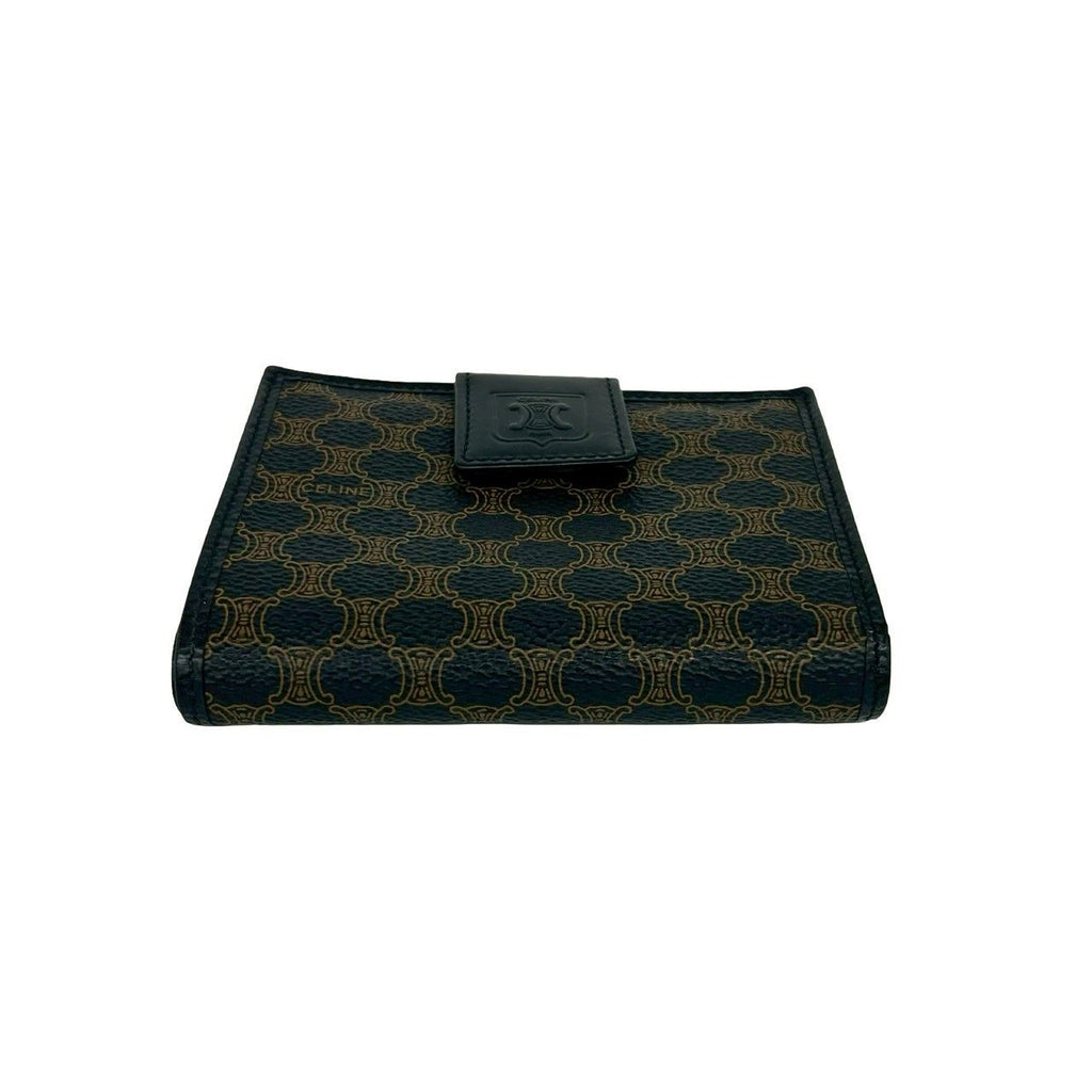 Celine Vintage Macadam Blason Pattern Leather Kiss Lock Bifold Wallet Black — view 6