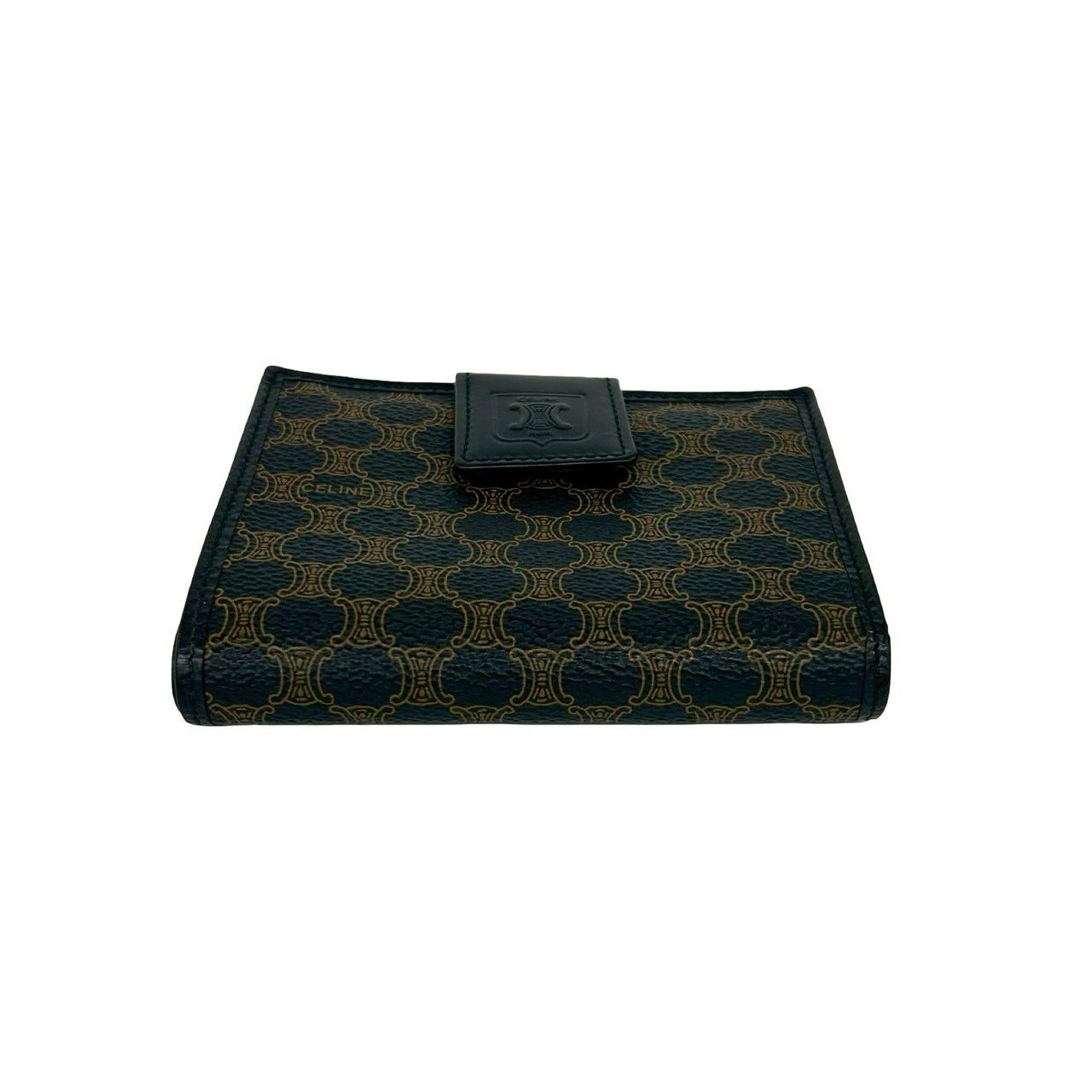 Celine Vintage Macadam Blason Pattern Leather Kiss Lock Bifold Wallet Black — view 6