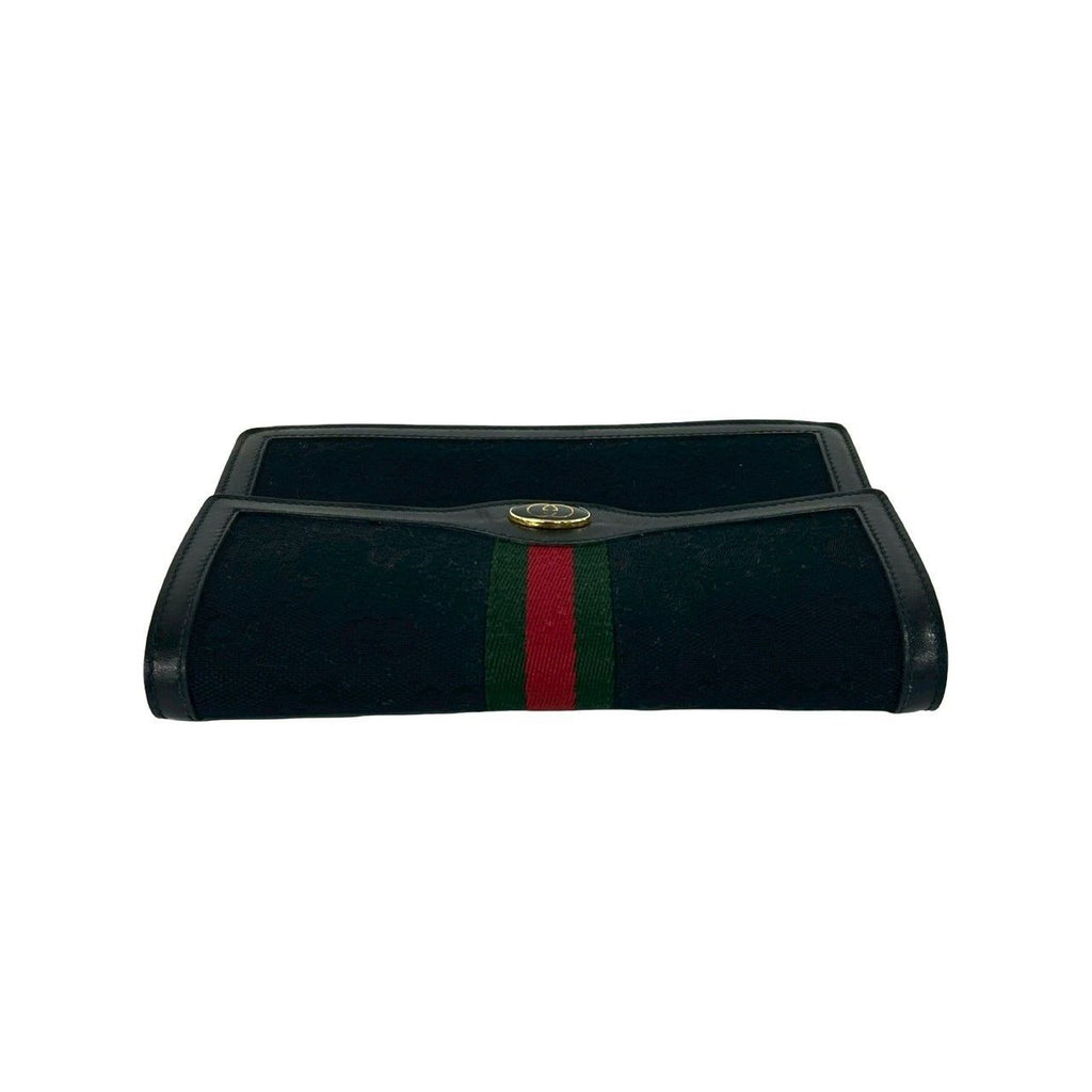 Gucci Vintage GG Logo Sherry Line Canvas Leather Pouch Black — view 3