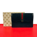 Gucci Vintage GG Logo Sherry Line Canvas Leather Pouch Black