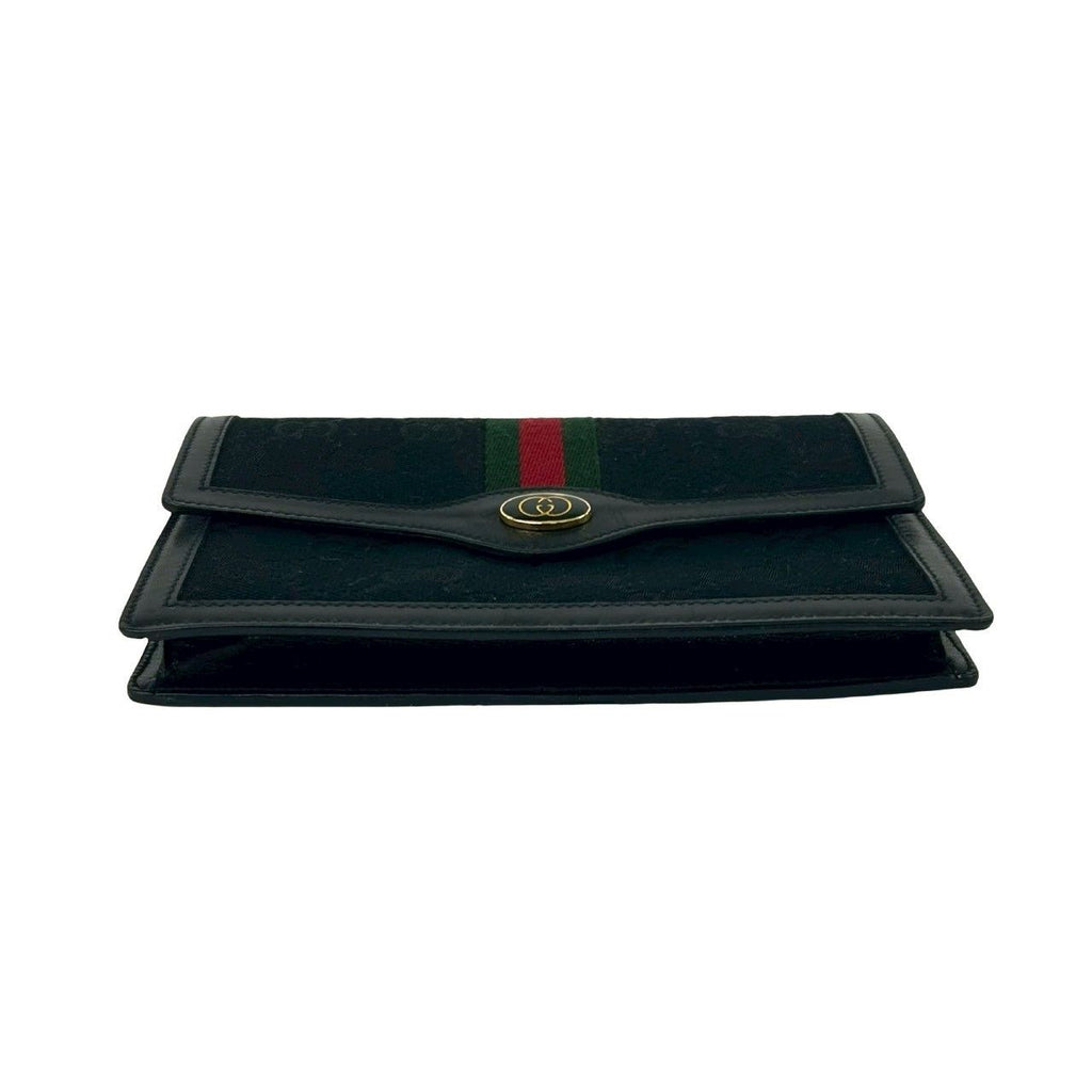 Gucci Vintage GG Logo Sherry Line Canvas Leather Pouch Black — view 6